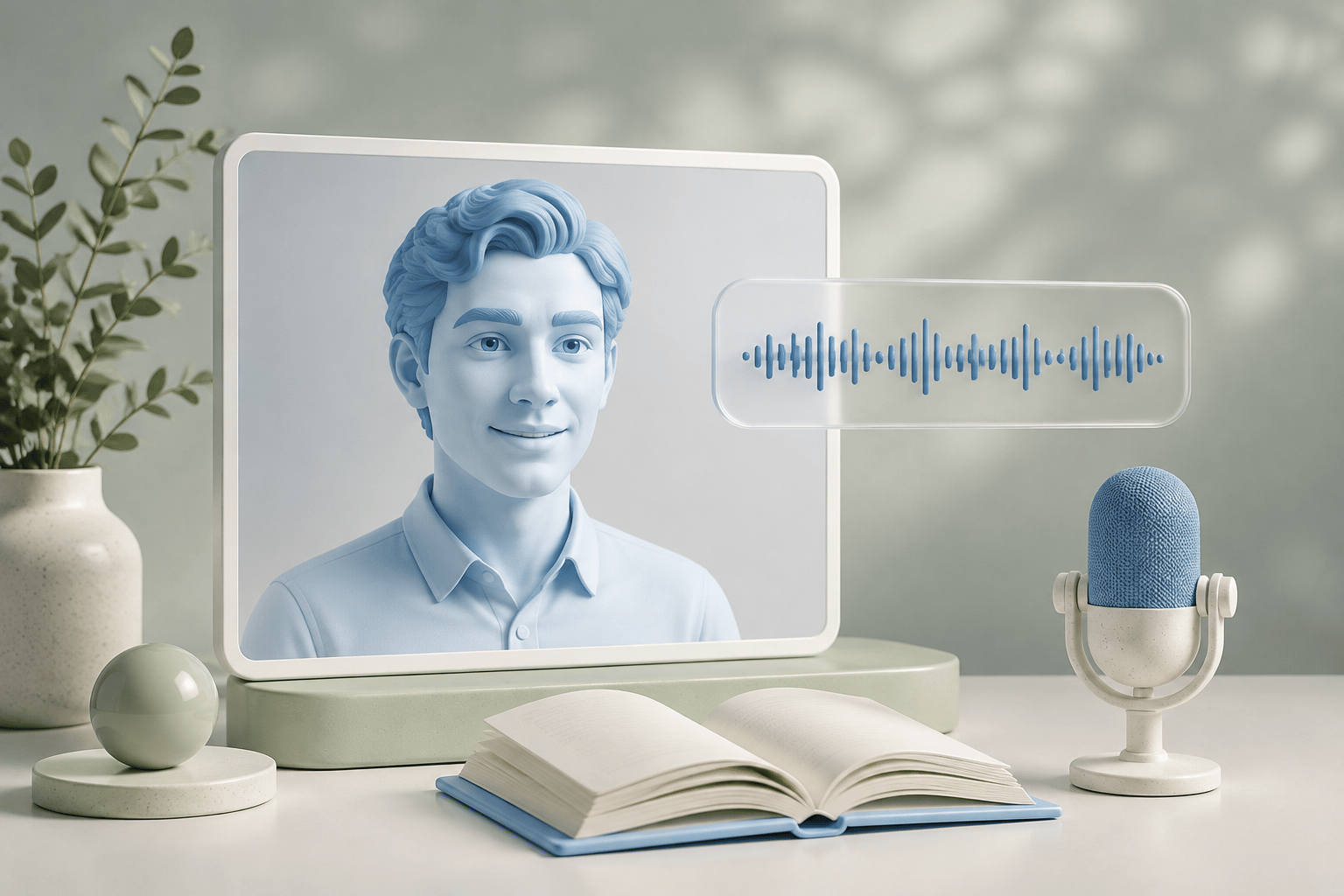Concept illustration of an AI video tutor with real-time speech and learning materials