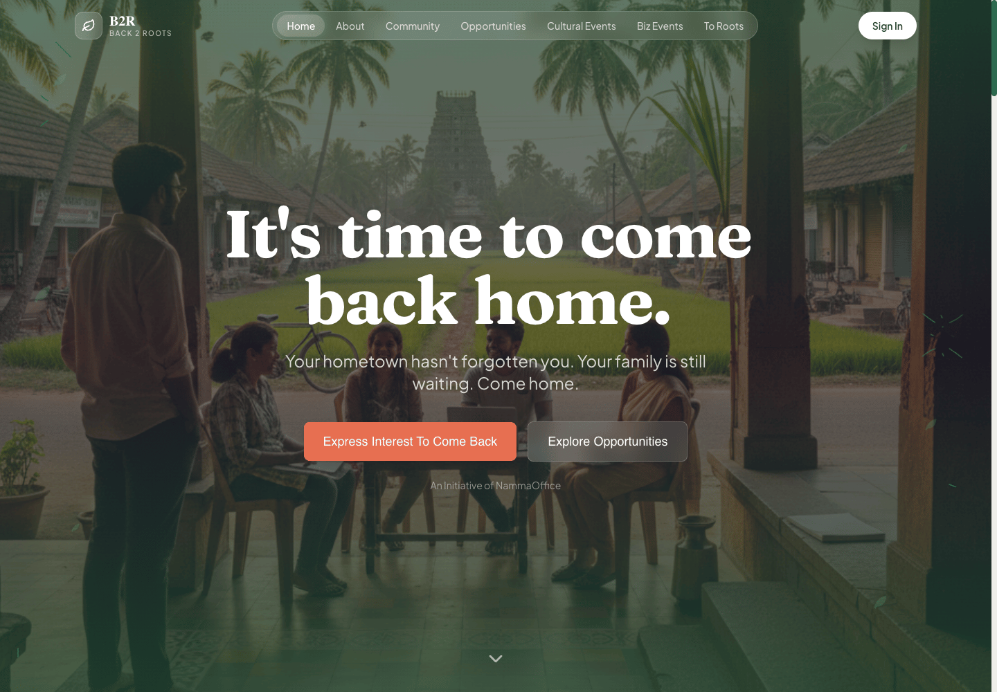 Back 2 Roots community website for professionals returning to their hometowns